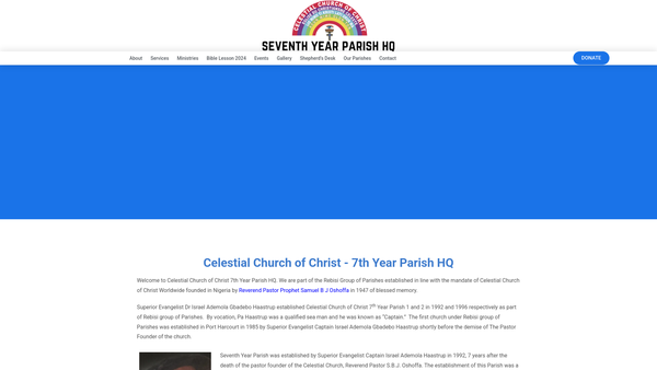 Screenshot of the Celestial Church Of Christ (7Th Year Parish) website
