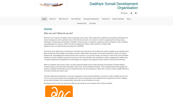 Screenshot of the Dadihiye Somali Development Organisation website