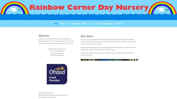 Screenshot of the Rainbow Corner Day Nursery website
