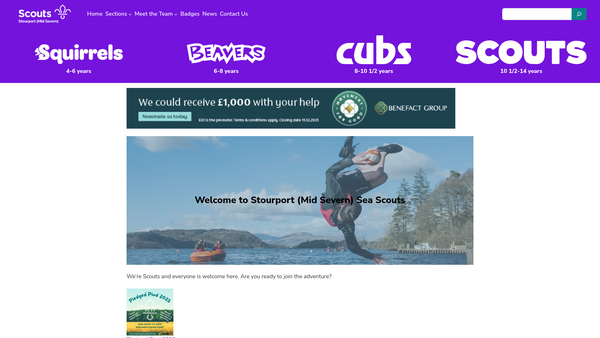 Screenshot of the Stourport Mid Severn Sea Scout Group website