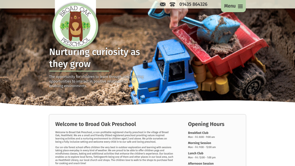Screenshot of the Broad Oak Pre-School website