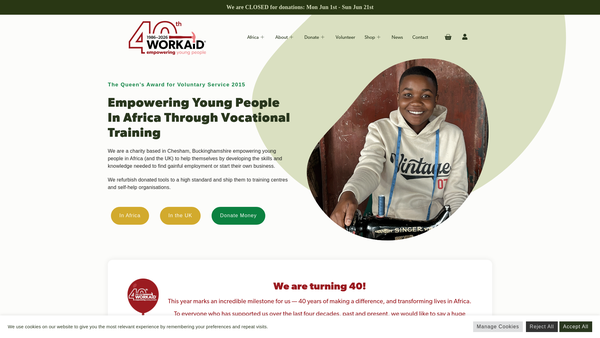 Screenshot of the Workaid website