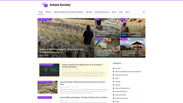 Screenshot of the The Arbeia Society website