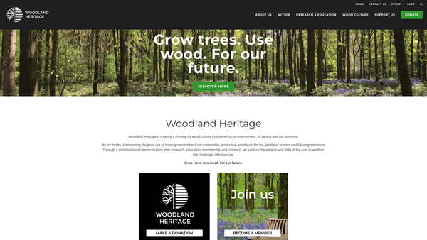 Screenshot of the Woodland Heritage Limited website