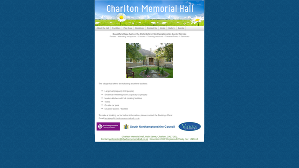 Screenshot of the Charlton Memorial Hall website