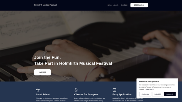 Screenshot of the The Holmfirth Musical Festival Association website