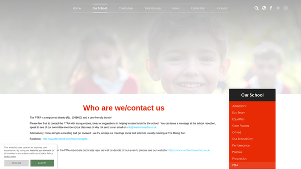 Screenshot of the Watermore Primary School Parent Teacher Friends Association website