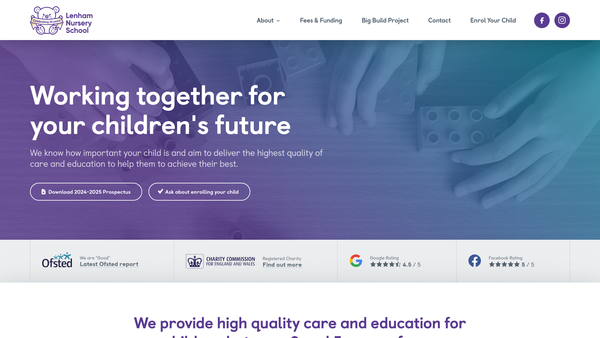 Screenshot of the Lenham Nursery School CIO website