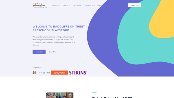 Screenshot of the Radcliffe-On-Trent Pre-School Playgroup website