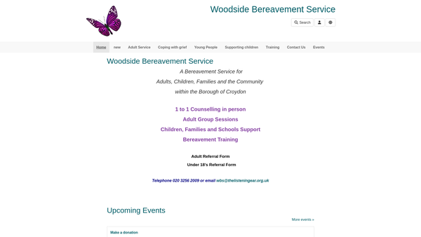 Screenshot of the Woodside Bereavement Service website