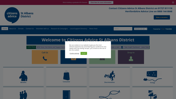 Screenshot of the St Albans District Citizens Advice Bureau website