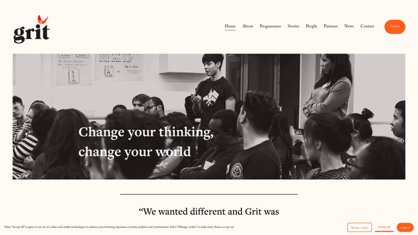 Screenshot of the Grit: Breakthrough Programmes website
