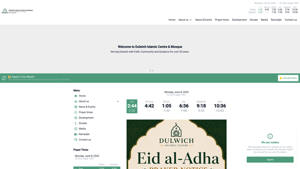 Screenshot of the Dulwich Islamic Centre website