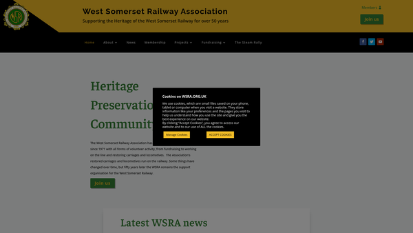Screenshot of the West Somerset Railway Association website