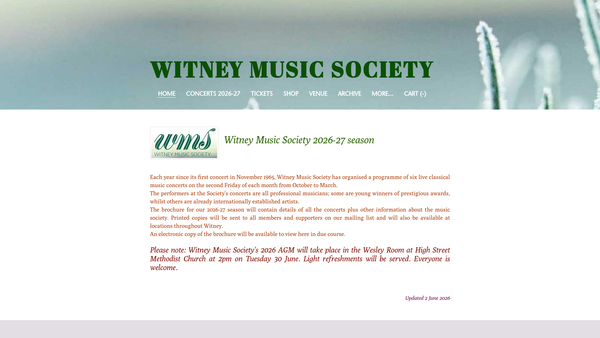 Screenshot of the Witney Music Society website