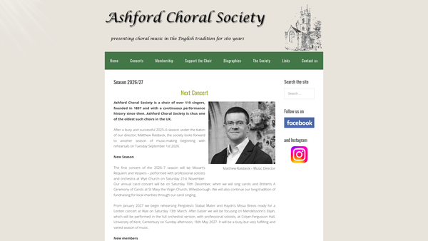 Screenshot of the Ashford (Kent) Choral Society website