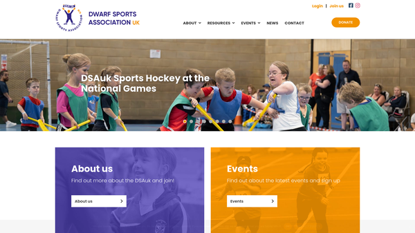 Screenshot of the Dwarf Sports Association UK website