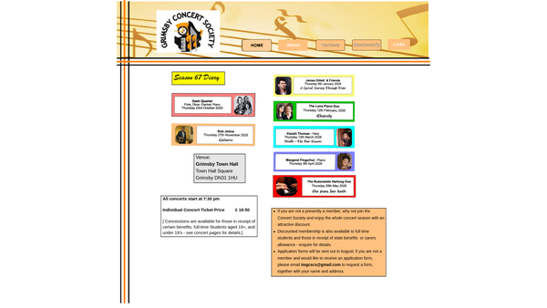 Screenshot of the Grimsby Concert Society website