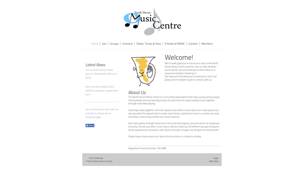 Screenshot of the Friends Of North Devon Youth Music website