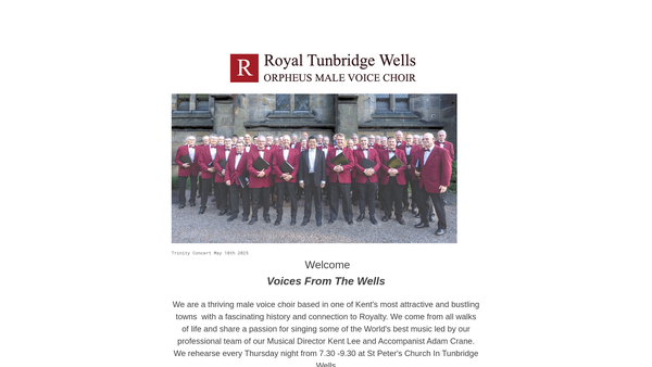 Screenshot of the The Royal Tunbridge Wells Orpheus Male Voice Choir website
