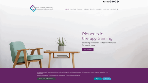 Screenshot of the The Minster Centre website