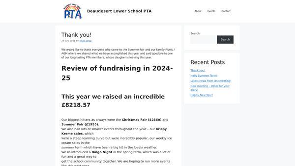 Screenshot of the Beaudesert Lower School PTA website