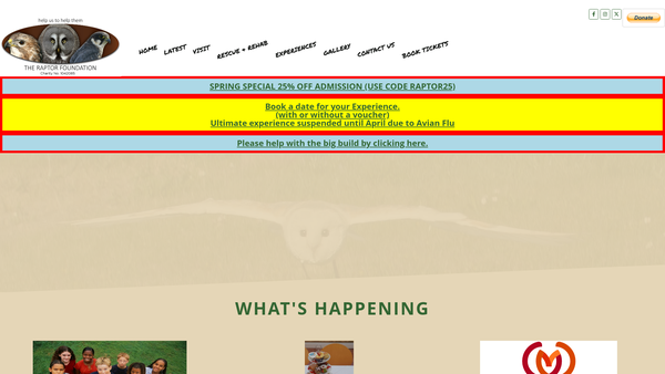Screenshot of the The Raptor Foundation website