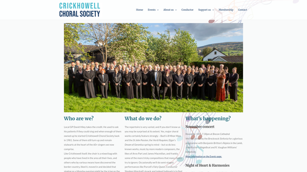 Screenshot of the Crickhowell Choral Society website