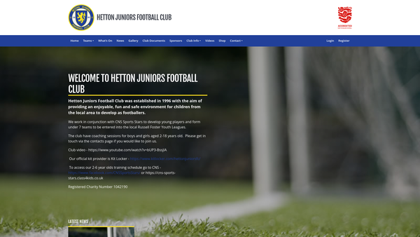 Screenshot of the Hetton Juniors Football Club website