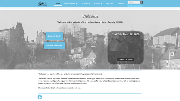Screenshot of the Hexham Local History Society website