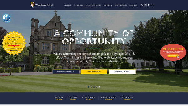 Screenshot of the Warminster School website