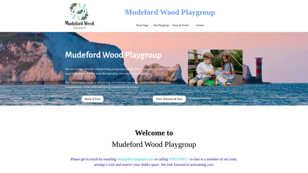 Screenshot of the Mudeford Wood Playgroup website