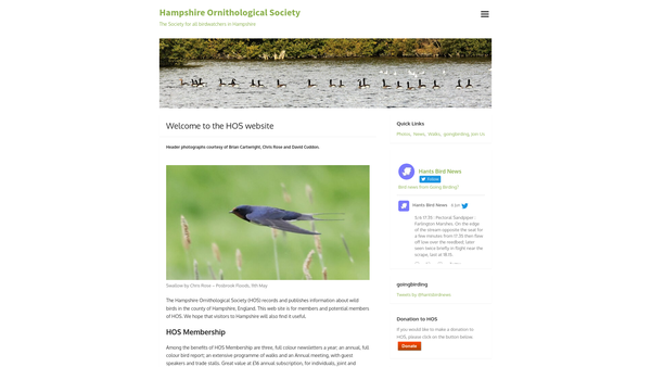 Screenshot of the Hampshire Ornithological Society website