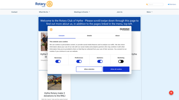 Screenshot of the Rotary Club Of Hythe Kent Trust Fund website