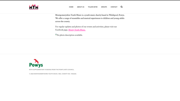 Screenshot of the Montgomeryshire Youth Music (Cerddorion Ifanc Maldwyn) website