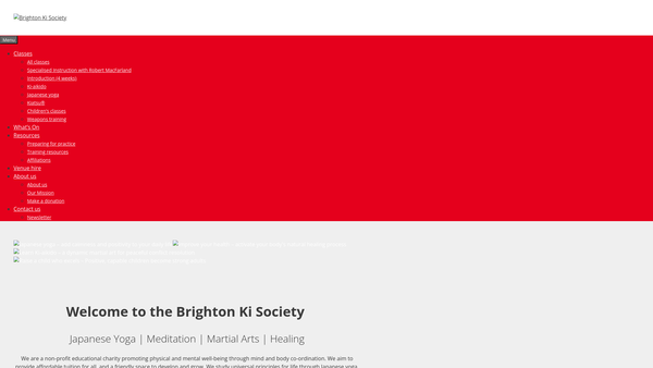 Screenshot of the Brighton Ki Society website