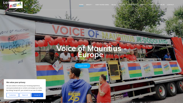 Screenshot of the Voice Of Mauritius Europe website