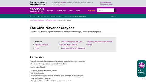Screenshot of the The Mayor Of Croydon's Charity Fund website