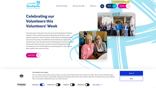 Screenshot of the Shooting Star Children's Hospices website