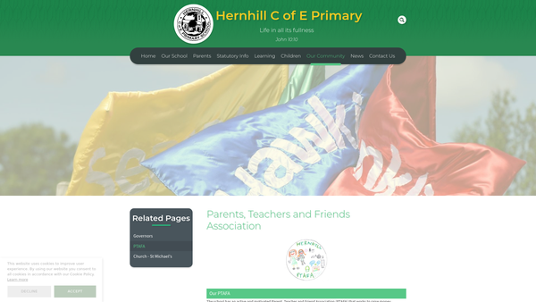 Screenshot of the Hernhill School Parent Teachers Association website