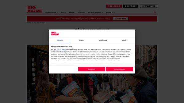 Screenshot of the Big Issue Trust website