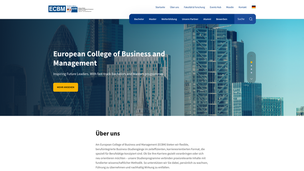 Screenshot of the European College Of Business And Management website