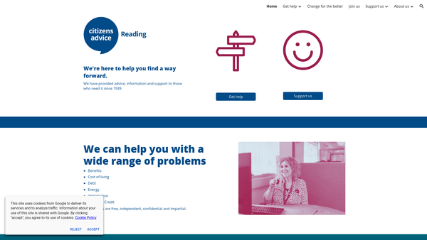 Screenshot of the Citizens Advice Reading website
