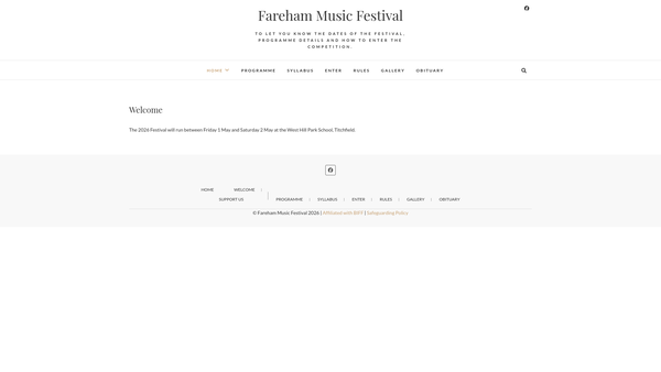 Screenshot of the Fareham Music Festival Association website