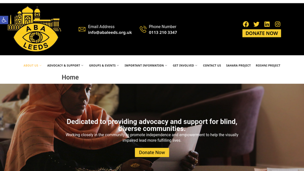 Screenshot of the Association Of Blind Asians (Leeds) website