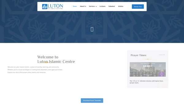 Screenshot of the Luton Islamic Centre website