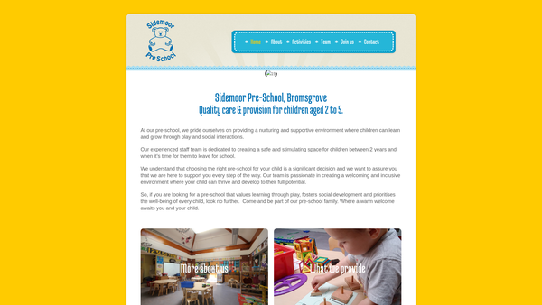 Screenshot of the Sidemoor Pre-School Playgroup website
