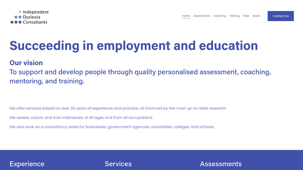 Screenshot of the Independent Dyslexia Consultants website