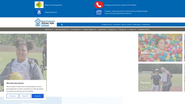 Screenshot of the Arbour Vale Association website