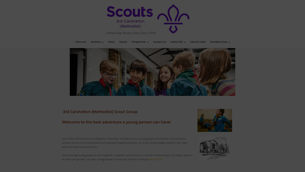 Screenshot of the 3rd Carshalton (Methodist) Scout Group website